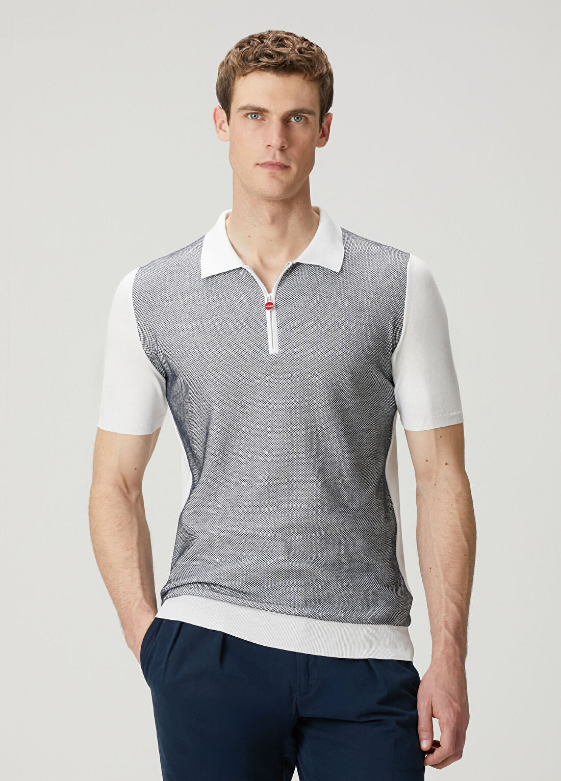 Kiton Lacivert Beyaz Polo Yaka T-shirt