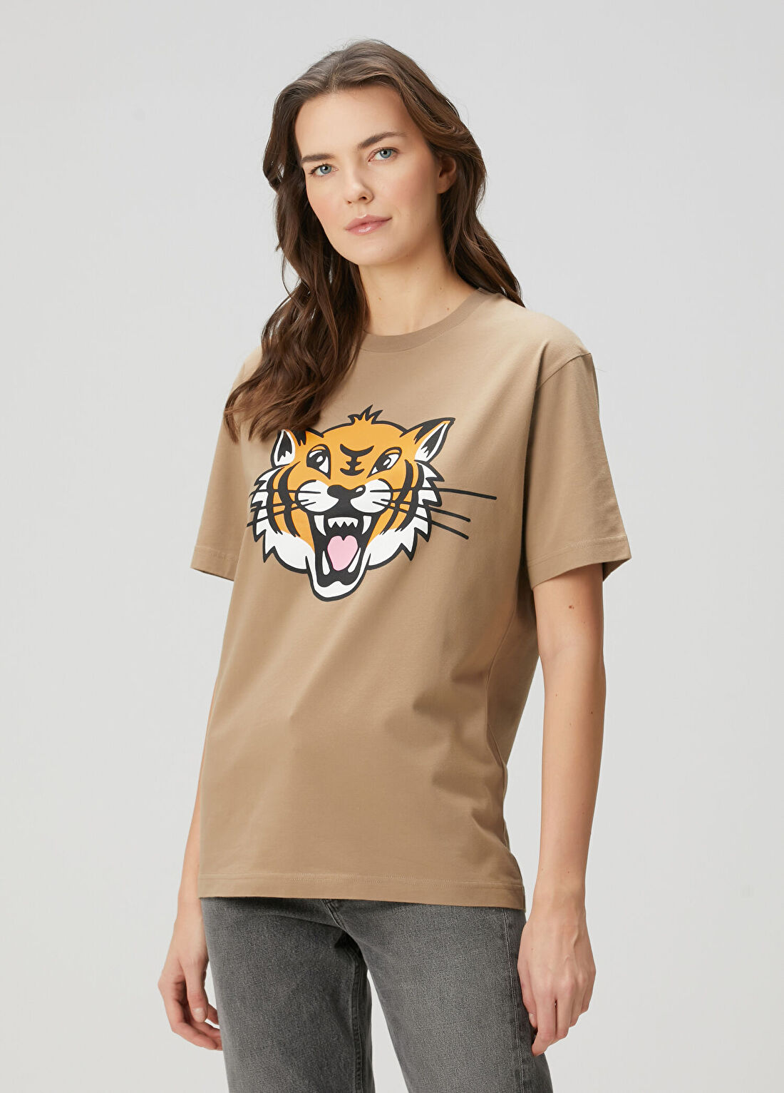 Kenzo Happy Tiger Kahverengi Baskılı T-shirt