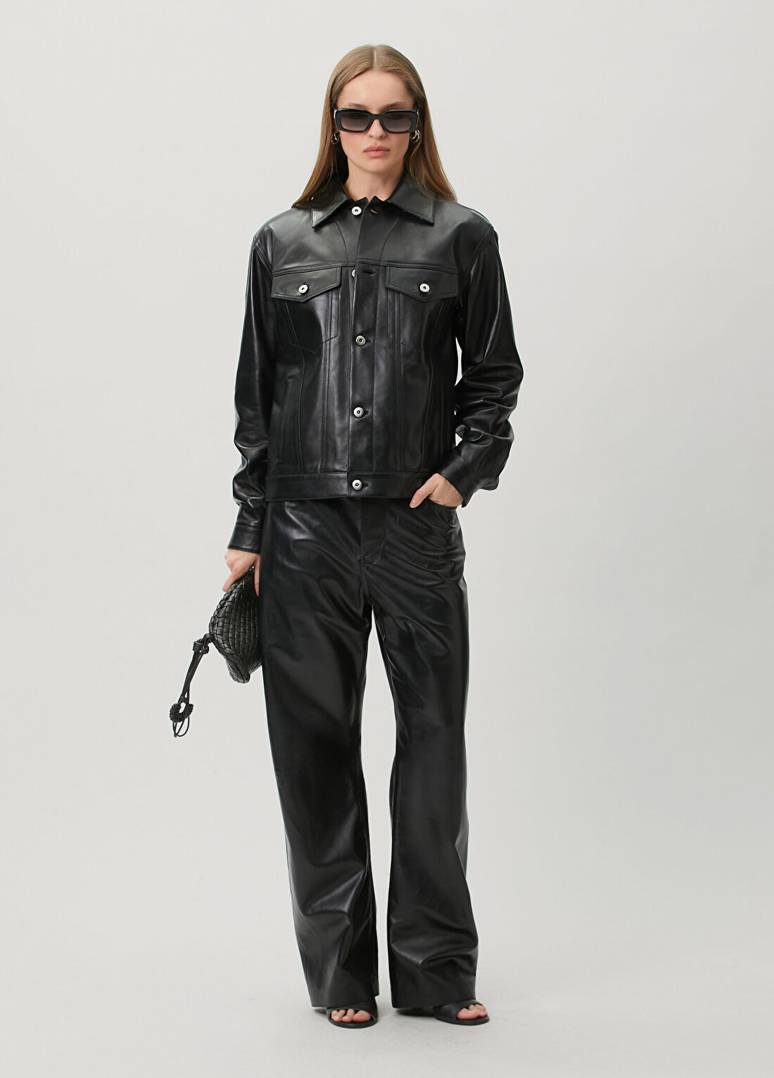 Bottega Veneta Siyah Deri Pantolon