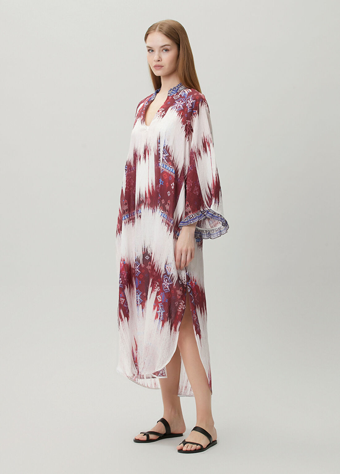 Devotion Freesia Bordo Beyaz Kaftan görsel 3