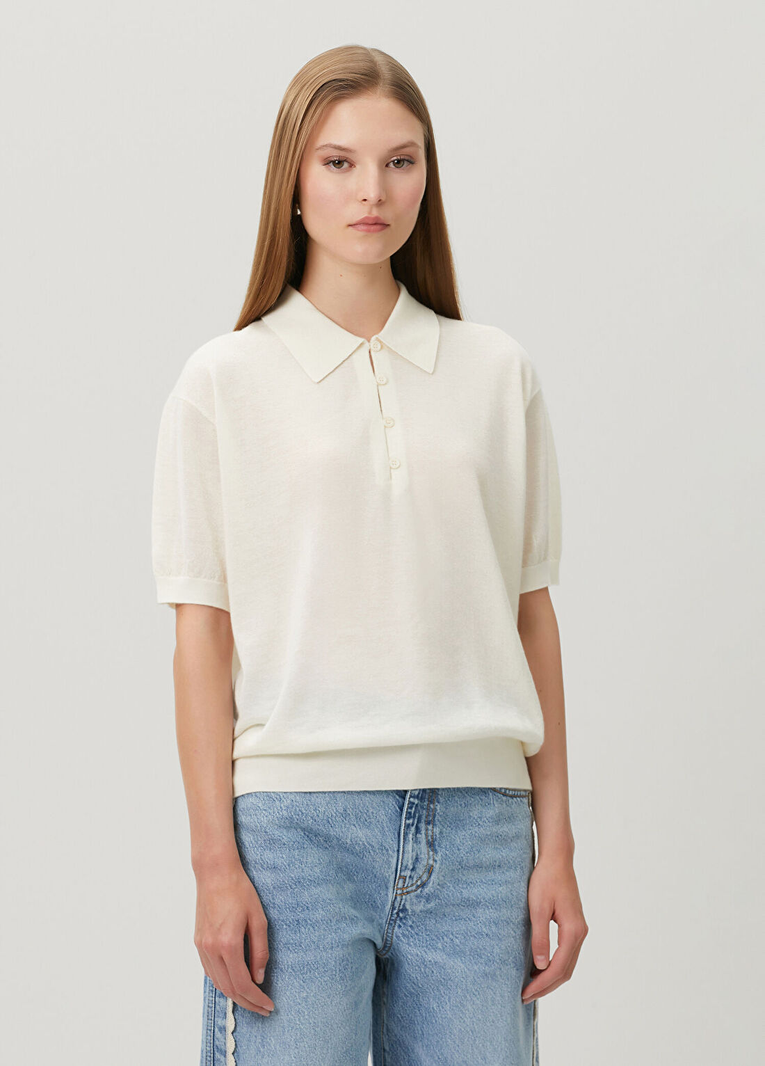Frame Denim Krem Kaşmir Polo Triko görsel 4