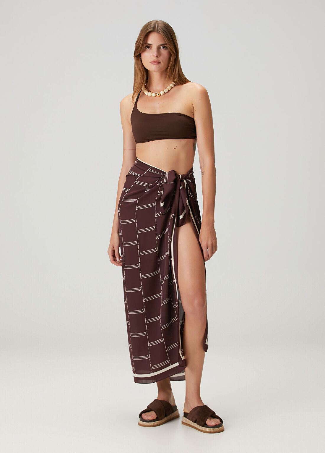Matteau Swim Bordo Kahve Desenli İpek Pareo