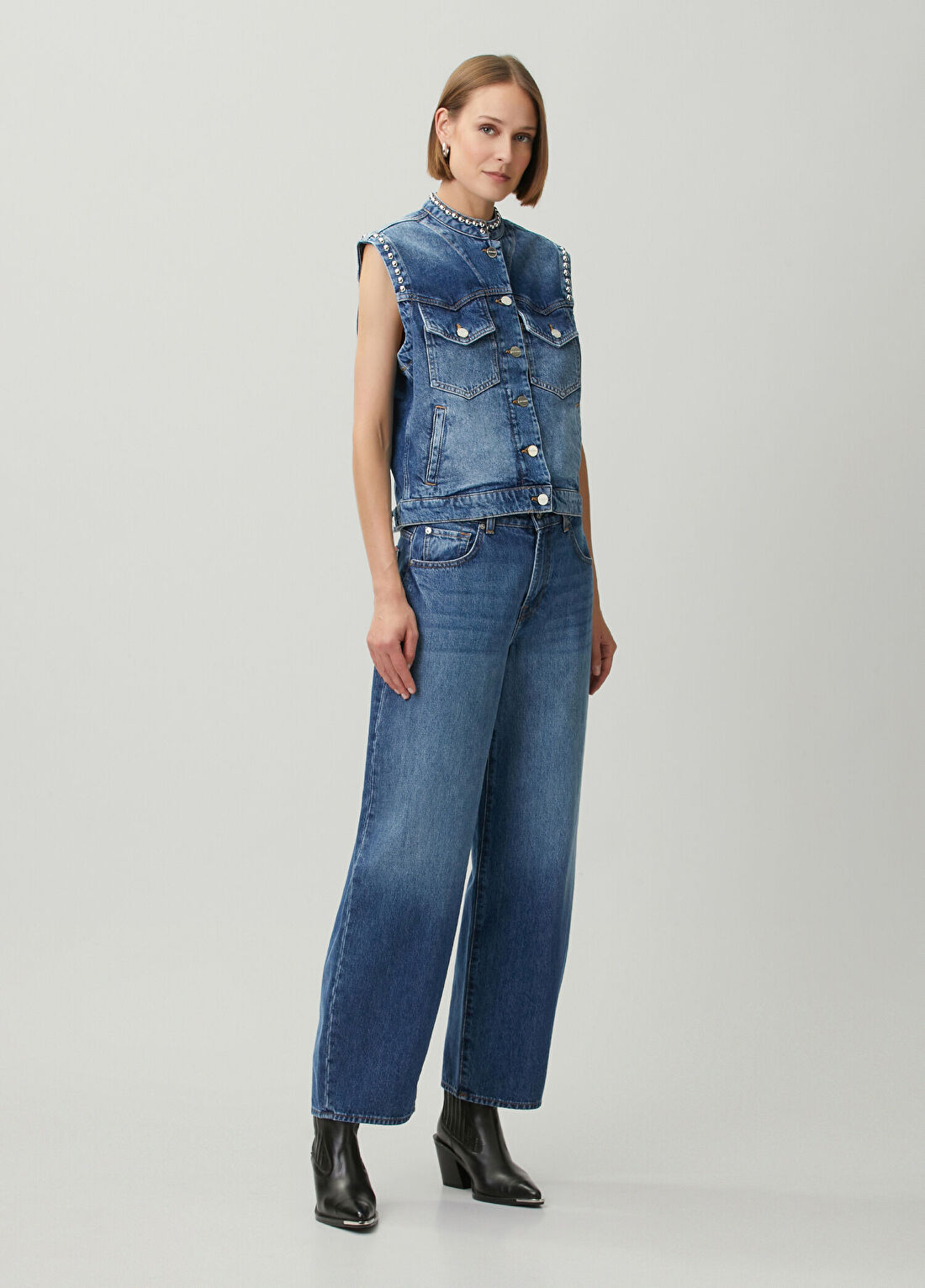 AllSaints Mav Mavi Troklu Denim Yelek görsel 2