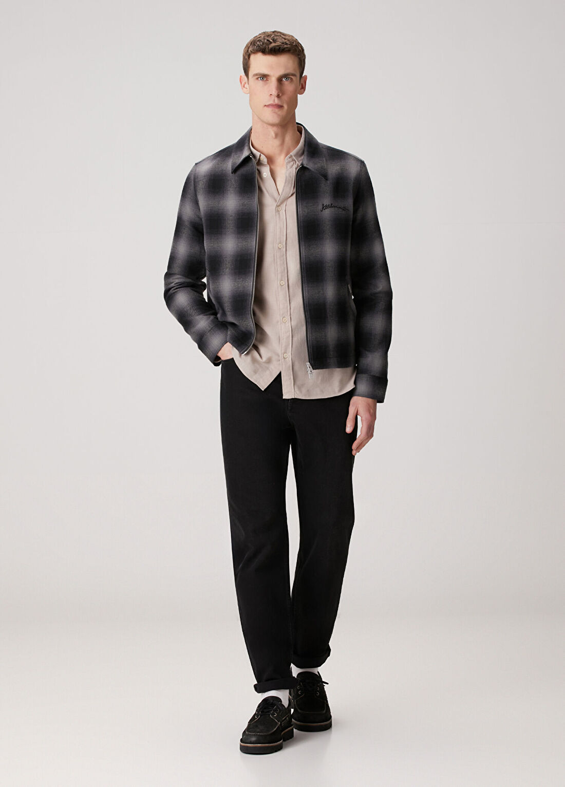 AllSaints Kapi Lacivert Ekose Desenli Dış Gömlek görsel 2