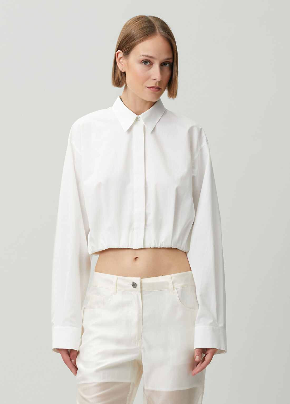 Helmut Lang Beyaz Crop Poplin Gömlek