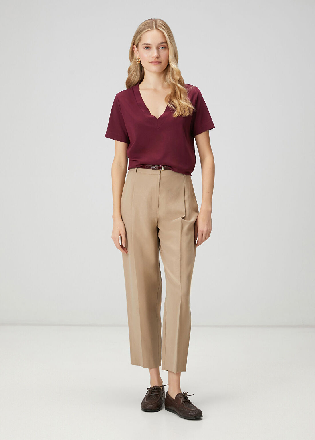 Beymen Club Bordo Yanı Yırtmaçlı Basic T-shirt görsel 3