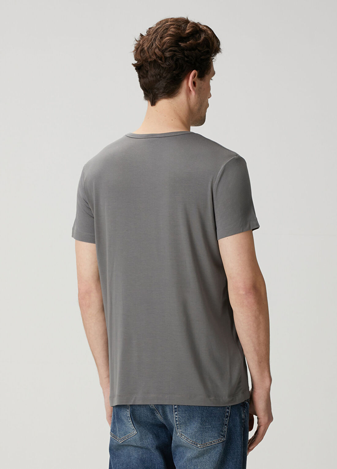 John Frank Gri Basic T-shirt görsel 4