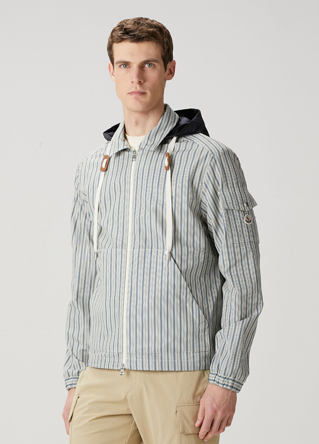 Moncler Mavi Kapüşonlu Çizgi Desenli Dış Gömlek görsel 3