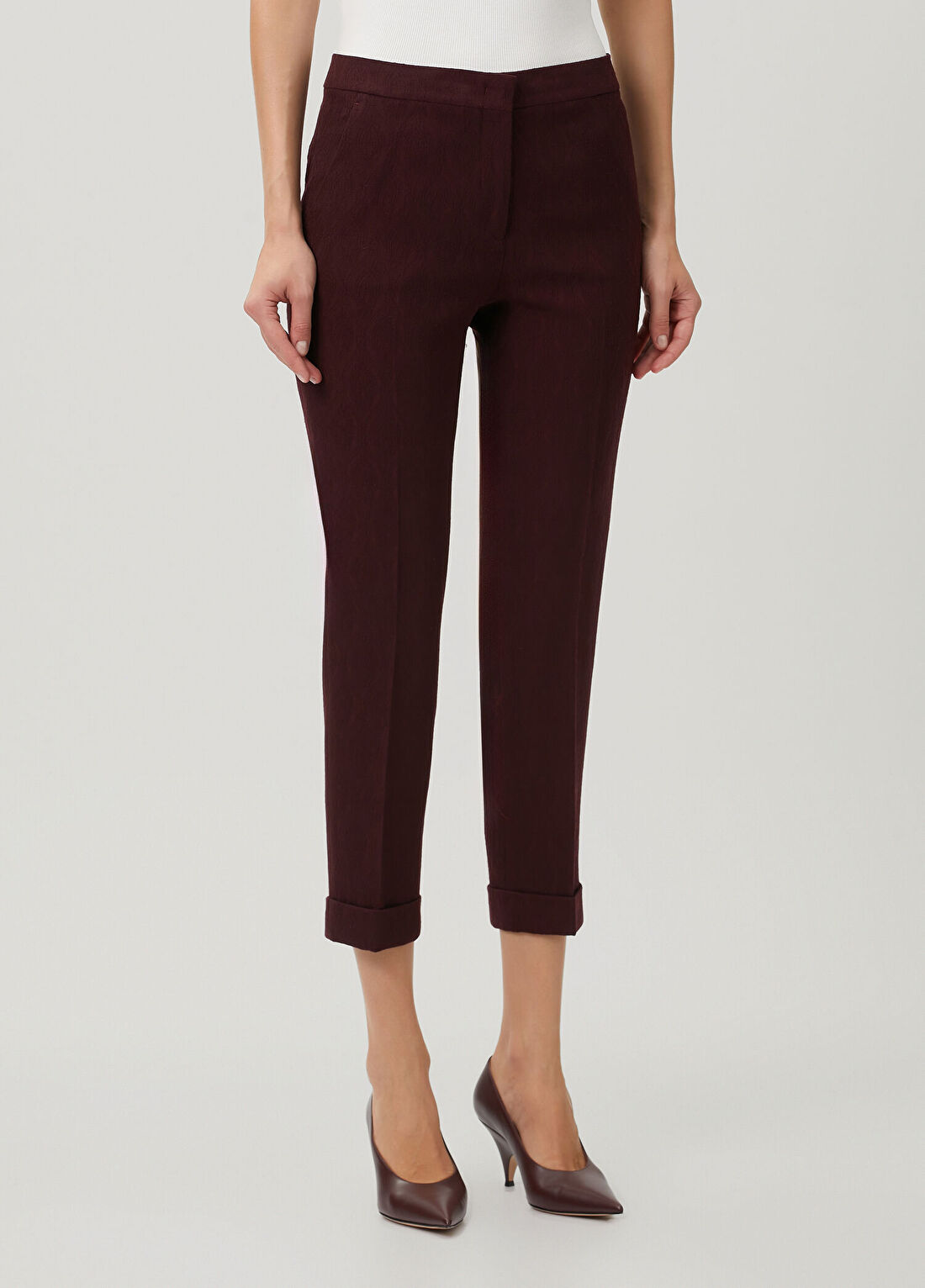 Etro Bordo Jakarlı Yün Pantolon görsel 3