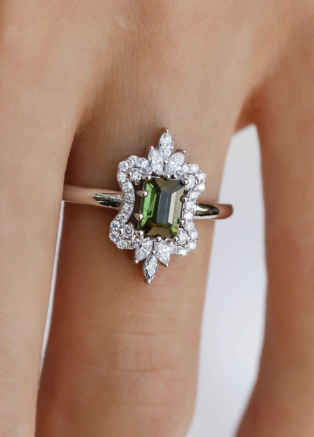 Safir Mücevher Hazine Tourmaline Pırlanta Kadın Altın Yüzük görsel 4