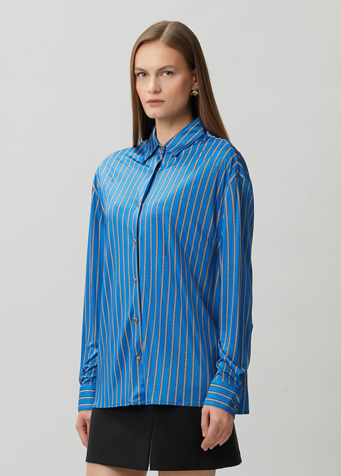 Versace Regular Fit Mavi Çizgili Jersey Gömlek görsel 3