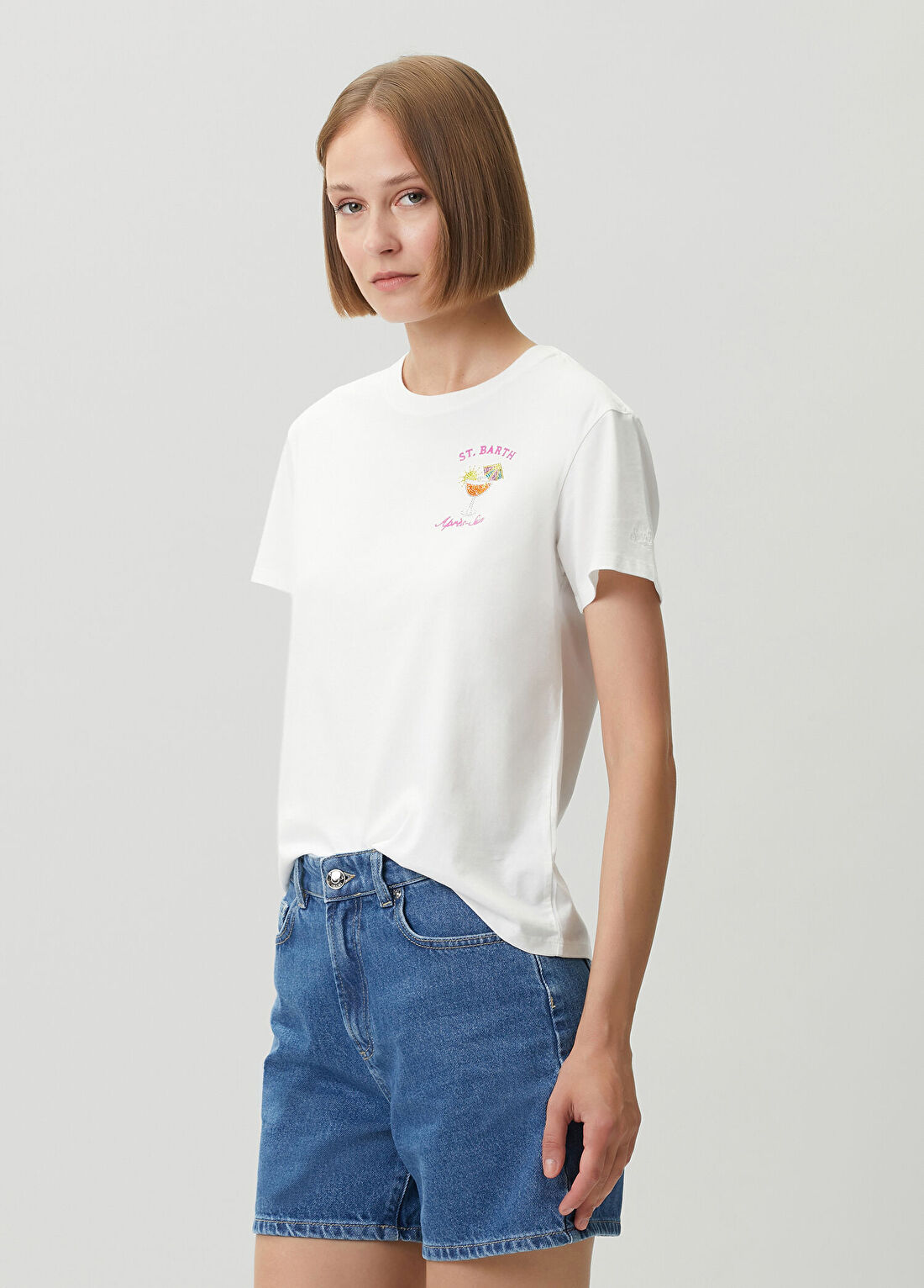 MC2 (Saint Barth) Emilie Beyaz Taşlı T-shirt görsel 3