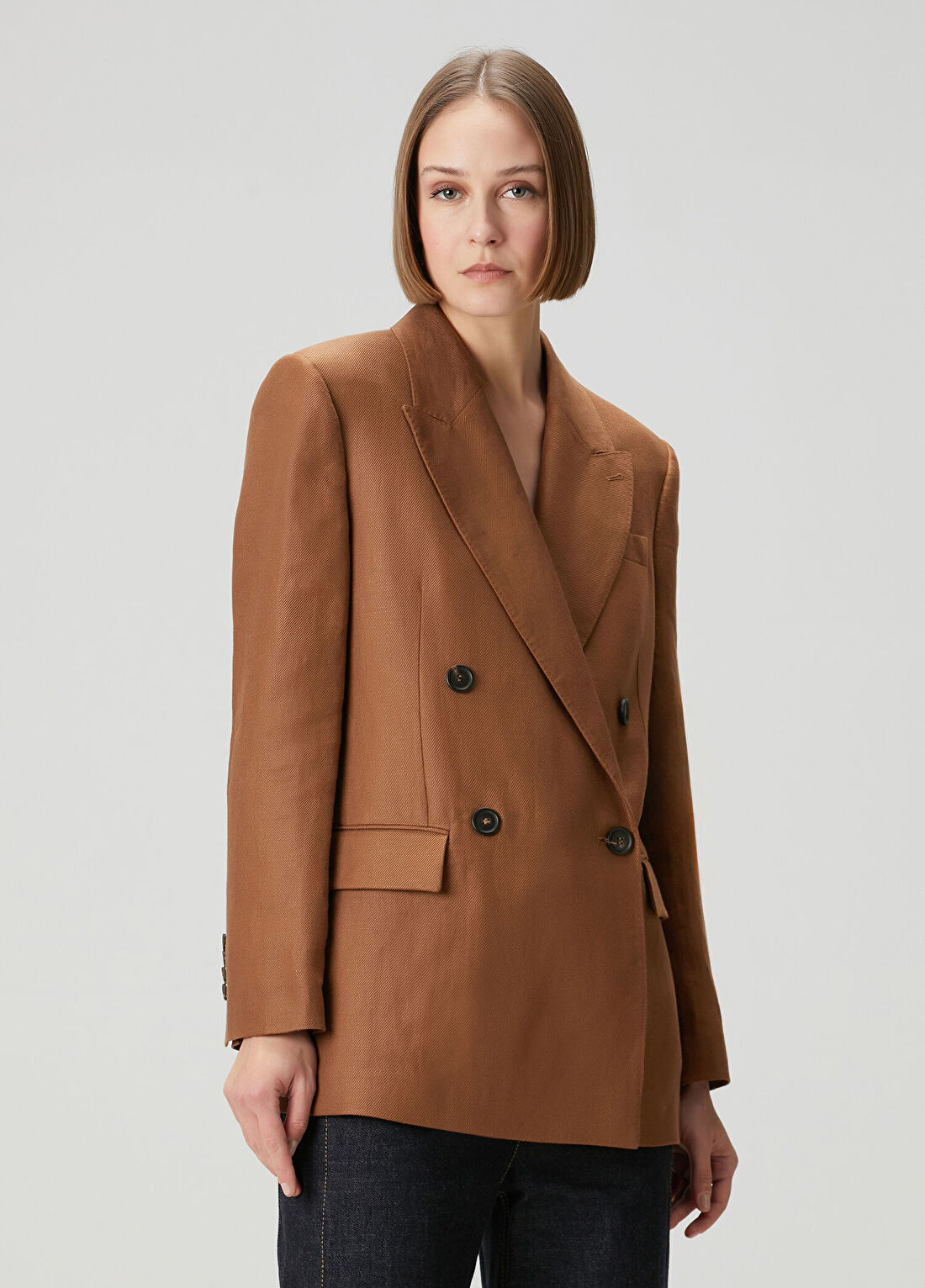 Brunello Cucinelli Taba Kruvaze Keten Ceket