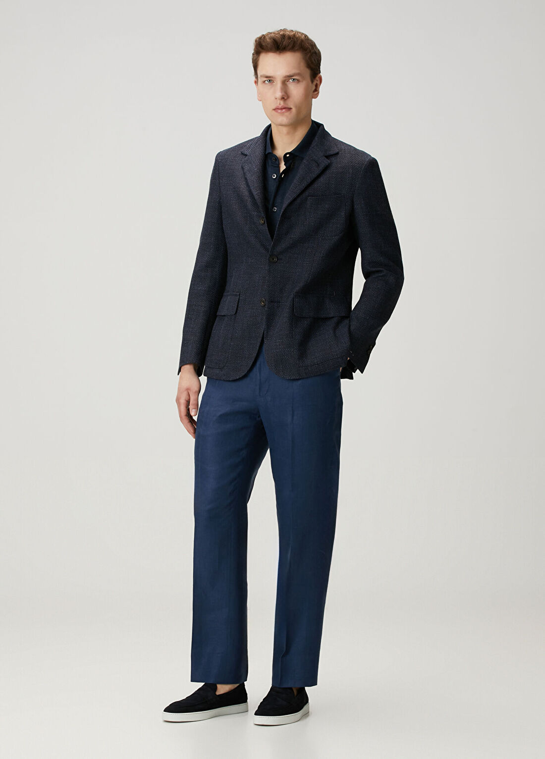 Corneliani Lacivert Pilili Keten Pantolon