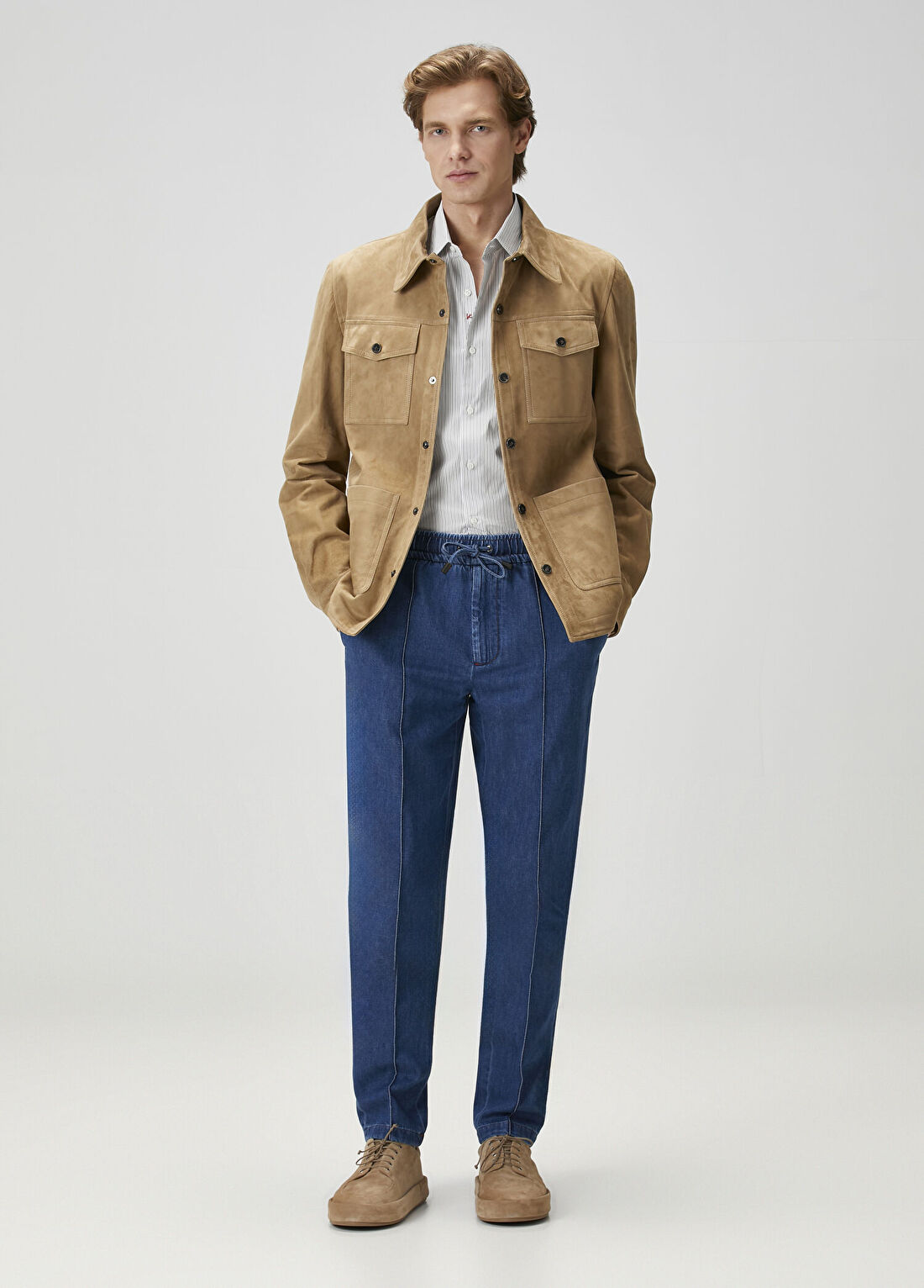 Isaia Lacivert Beli Kordonlu Jean Pantolon