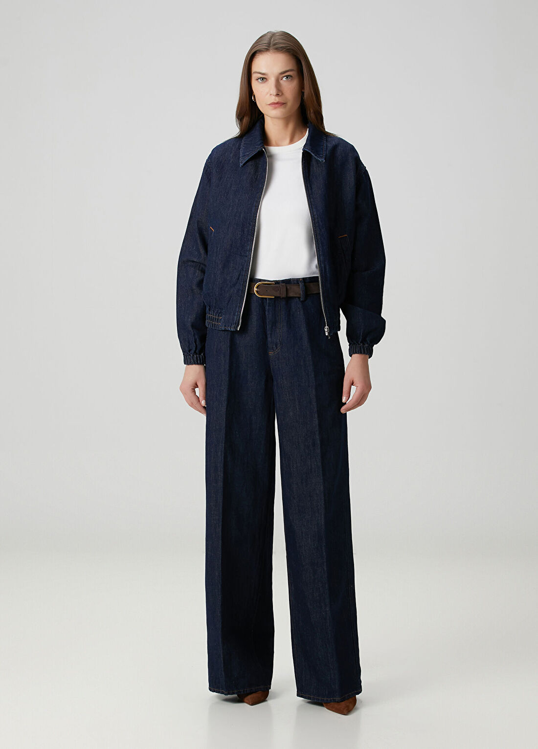 7 For All Mankind Koyu Mavi Wide Leg Jean Pantolon