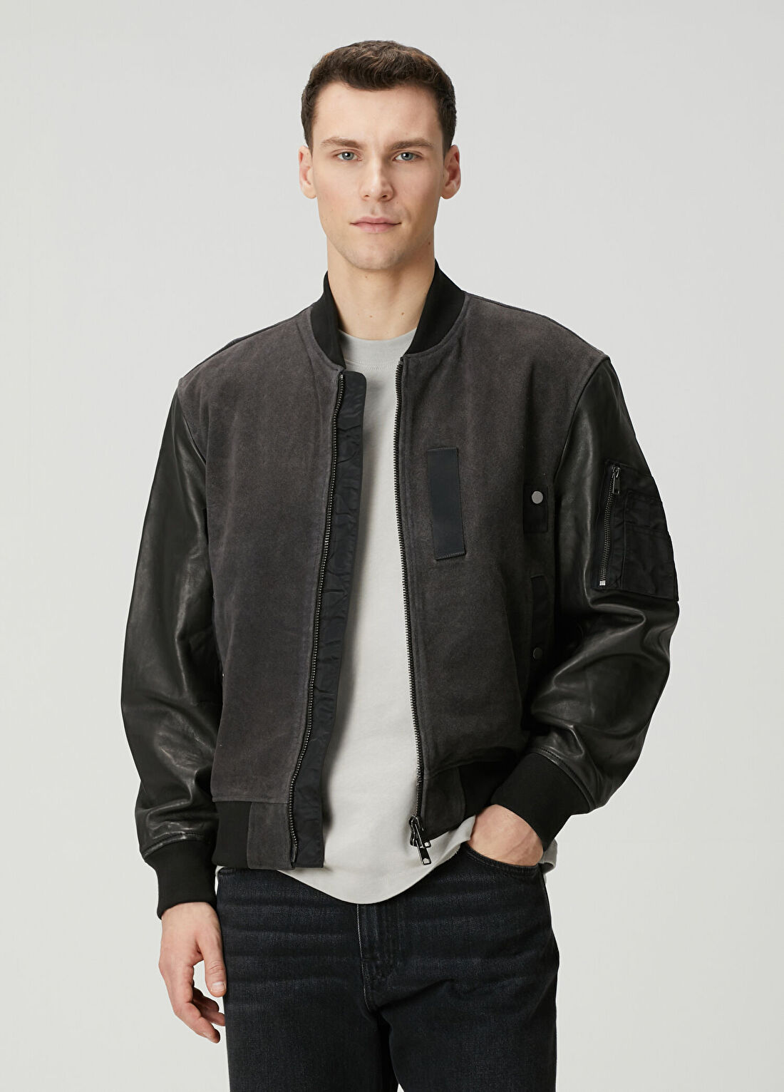 AllSaints Legion Siyah Süet Bomber Mont