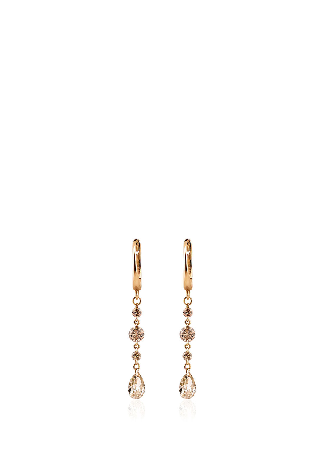 Aspendos Jewellery Champagne Damla Pırlanta Sallantılı 18 Ayar Altın Kadın Küpe