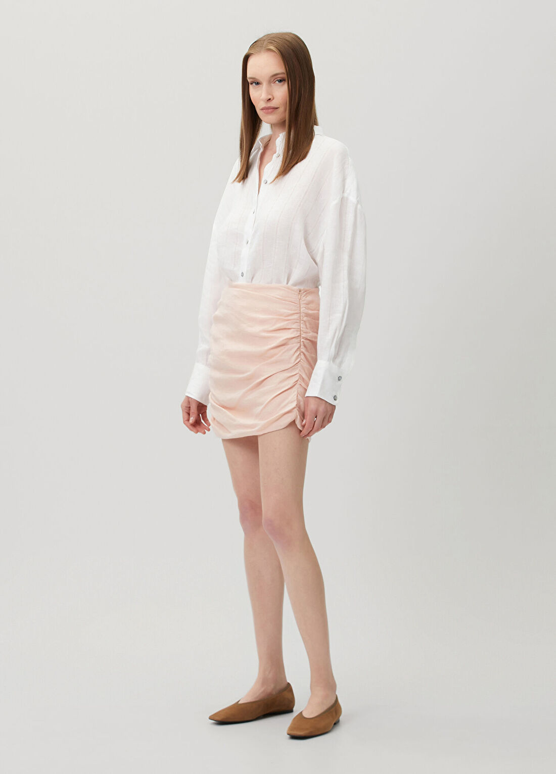 Dor Raw Luxury The Parchment Açık Pembe Mini Keten Etek