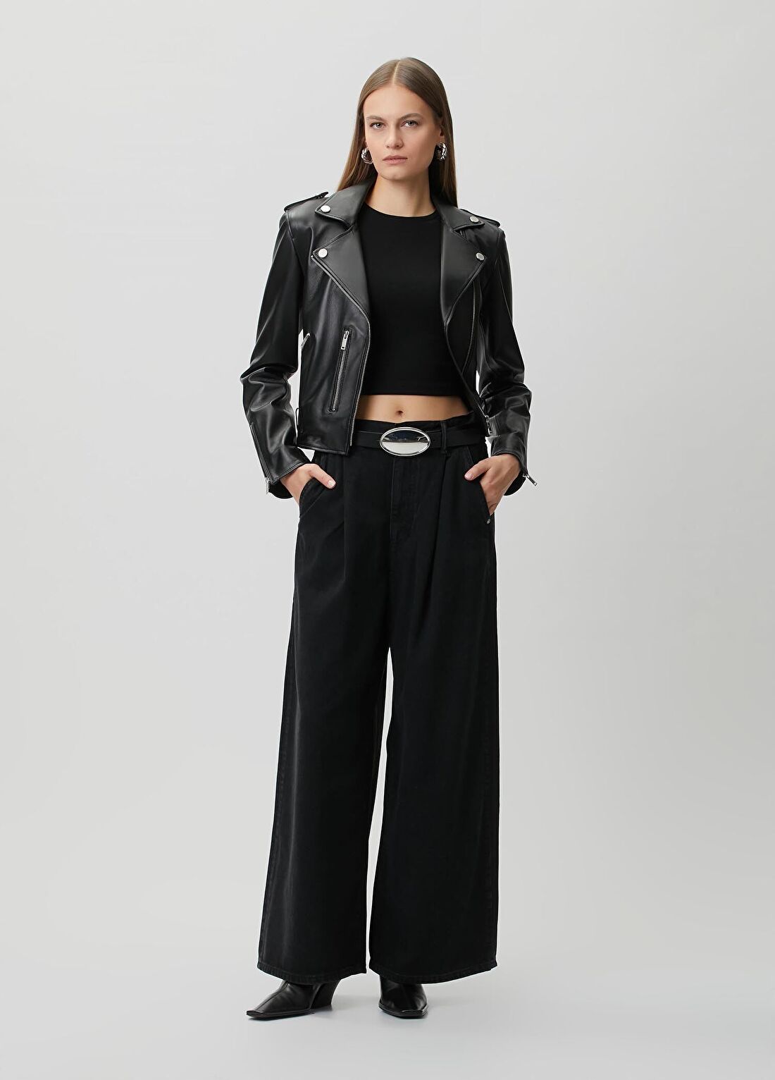 AllSaints Haze Pleat Siyah Jean Pantolon