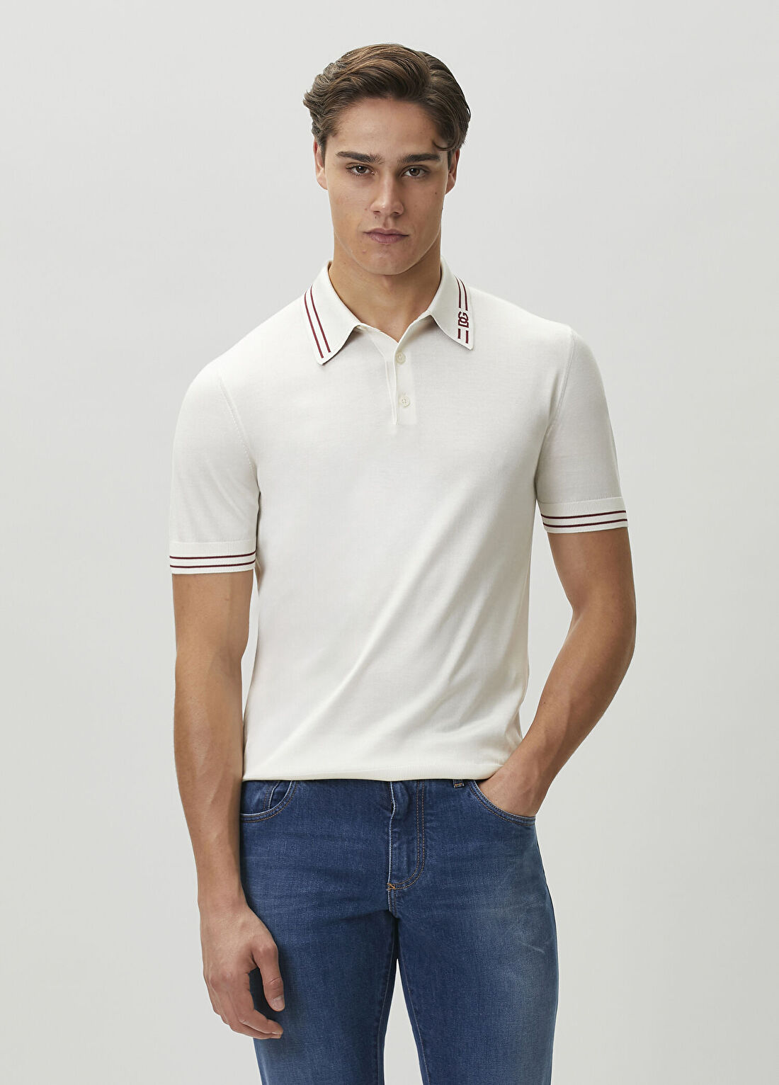 Dolce&Gabbana Beyaz Polo Yaka Kısa Kollu İpek Triko