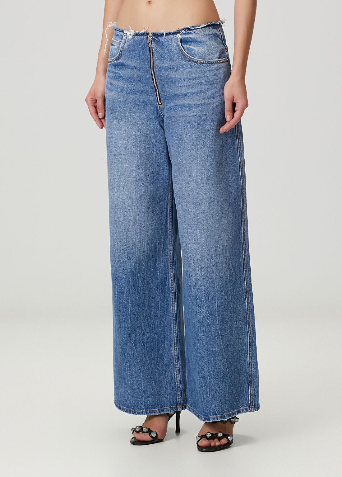 T by Alexander Wang Surge Wide Leg Mavi Jean Pantolon görsel 3