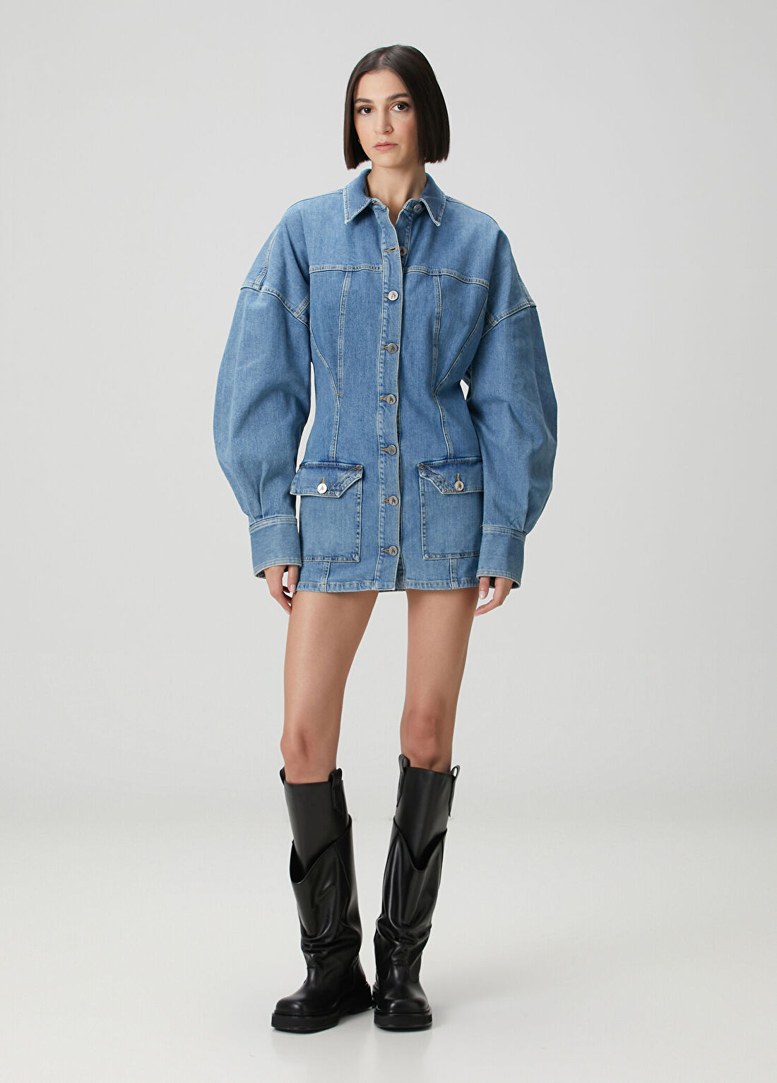 The Attico Mavi Mini Denim Elbise