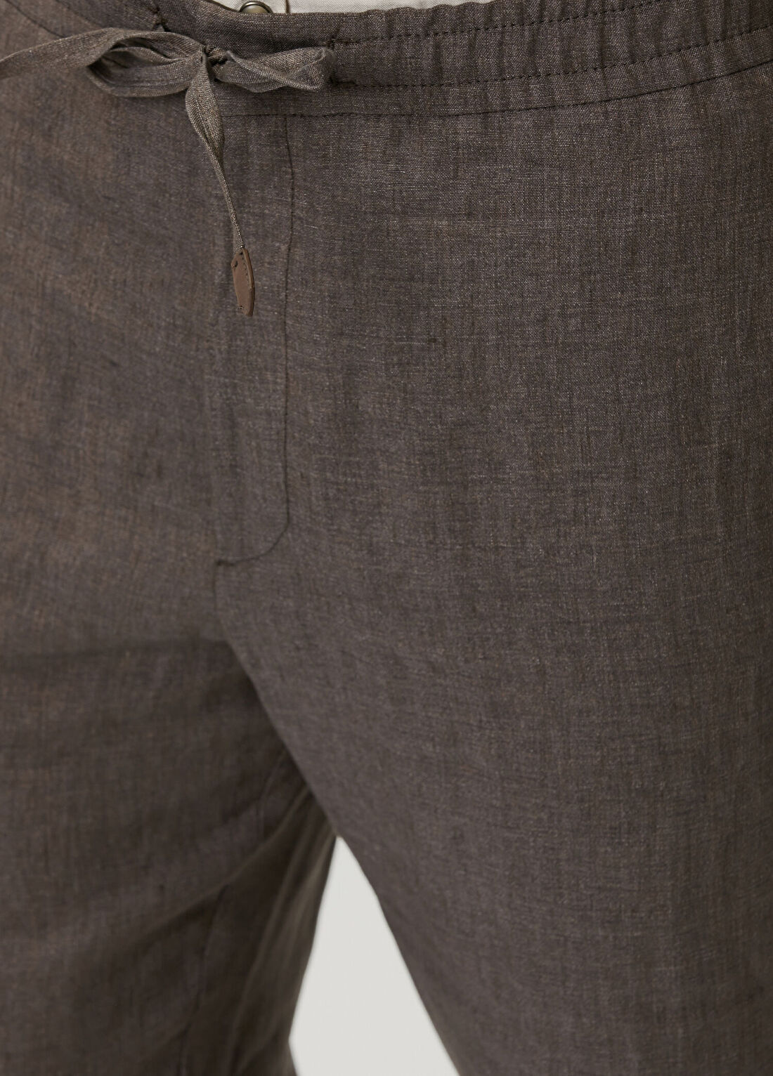 Canali Kahverengi Beli Kordonlu Keten Pantolon görsel 4