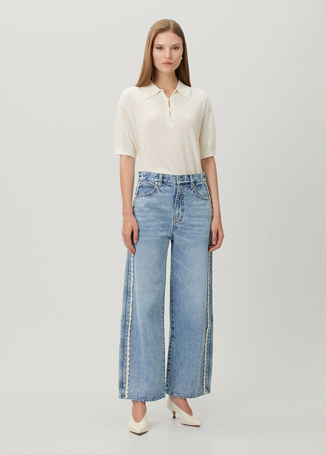 Frame Denim The Crochet Bow Crop Mavi Jean Pantolon