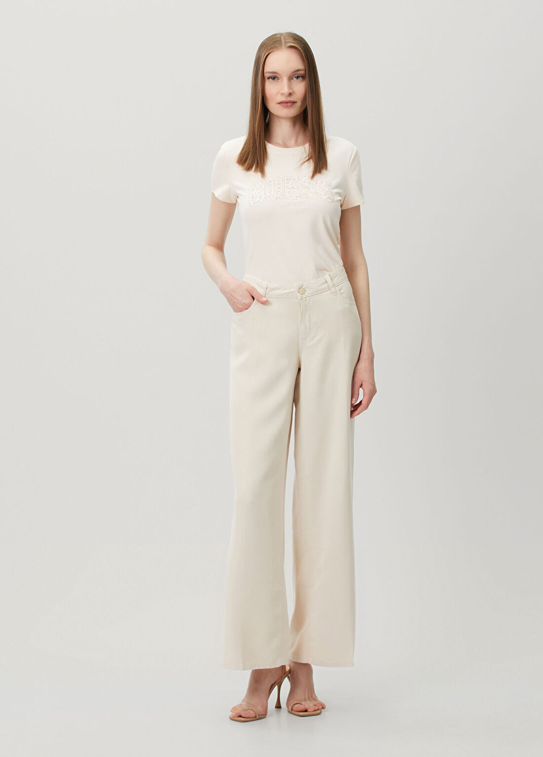 Guess Drapey Krem Palazzo Pantolon