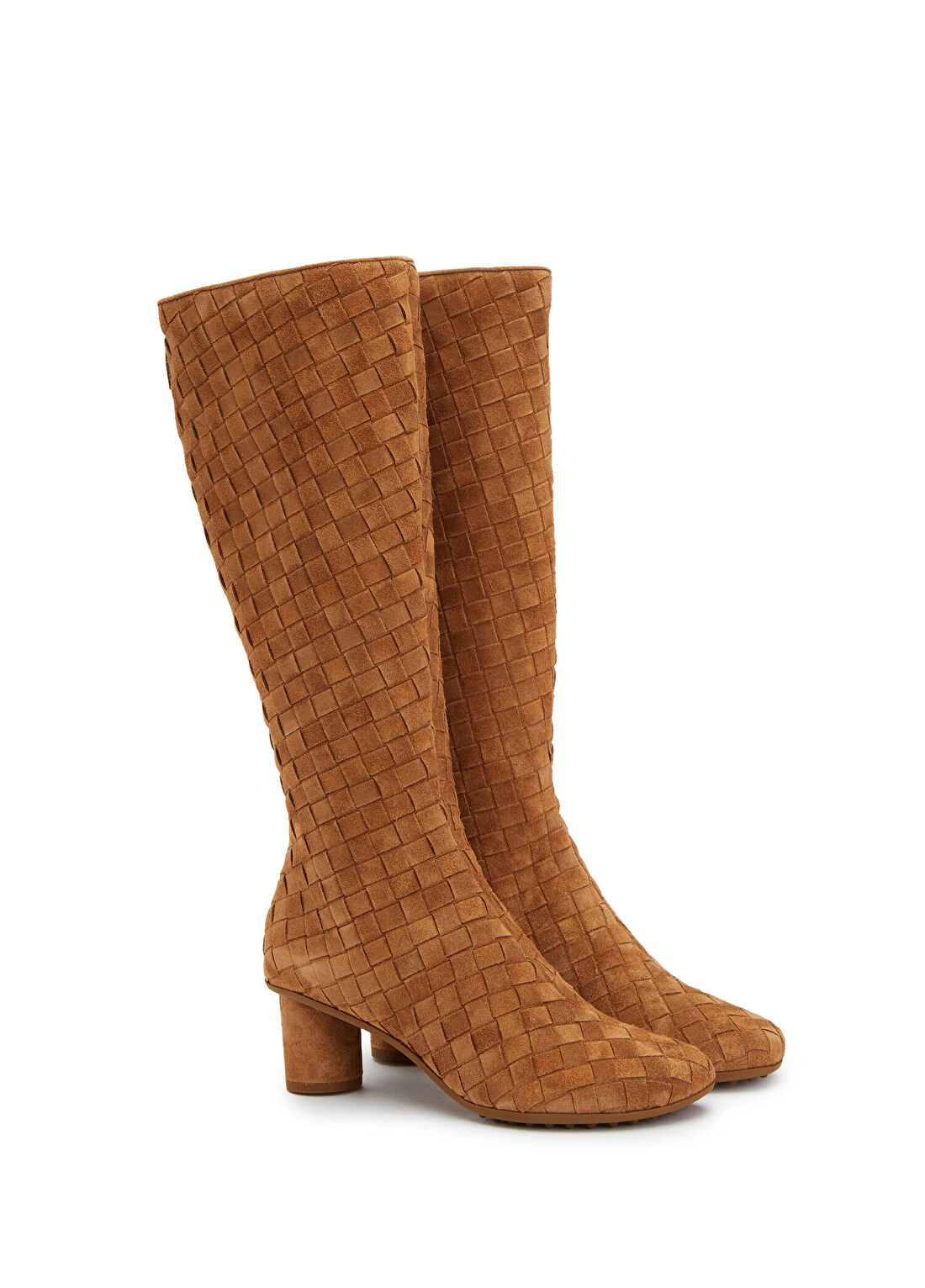 Bottega Veneta Atomic Taba Örgü Dokulu Kadın Süet Çizme görsel 2