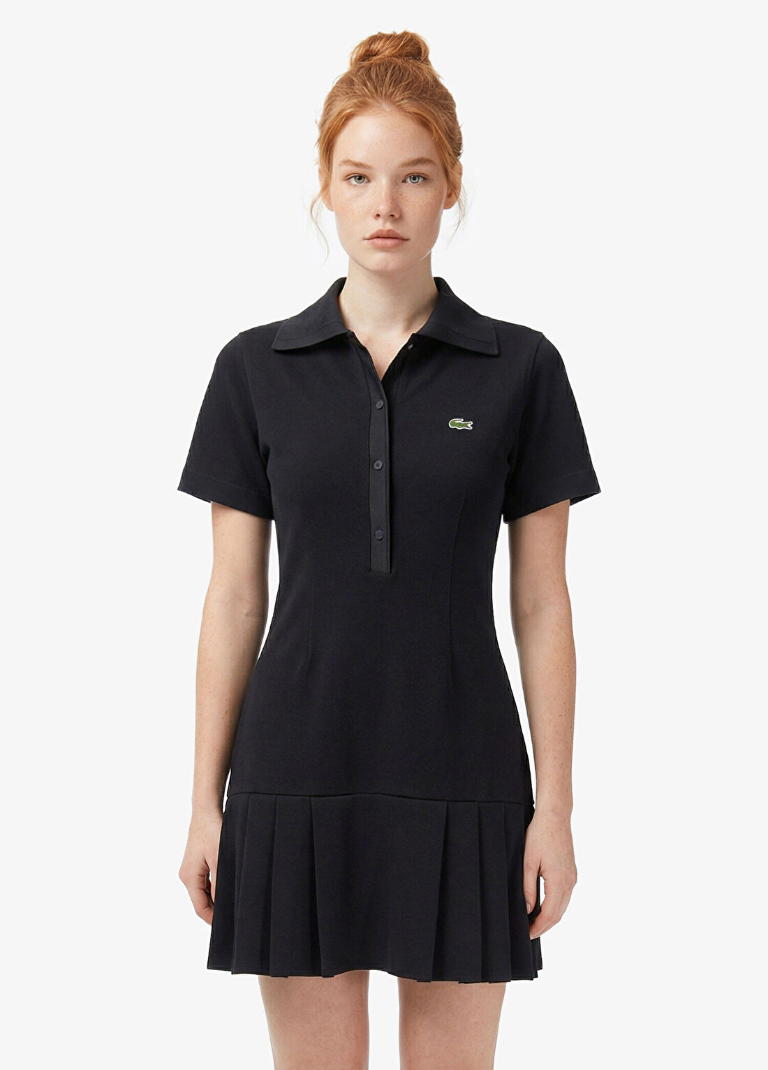 Lacoste Siyah Classic Fit Kısa Kollu Polo Yaka Kadın Elbise