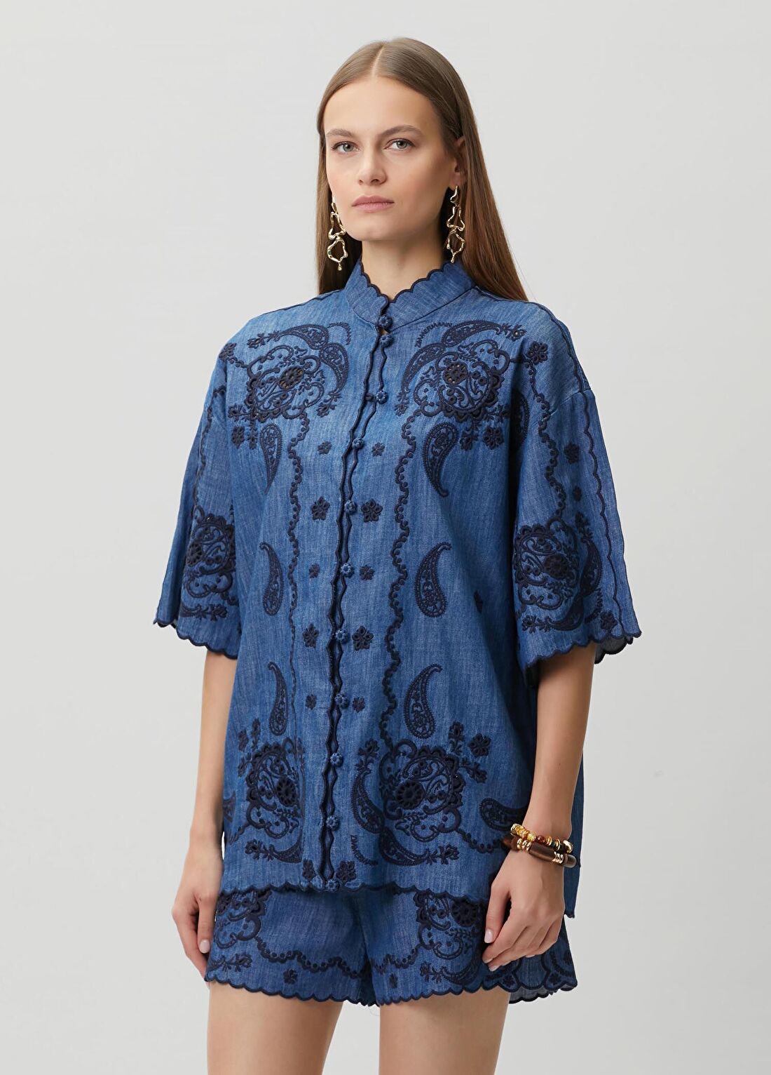 Zimmermann Aster Mavi Nakışlı Denim Gömlek görsel 3