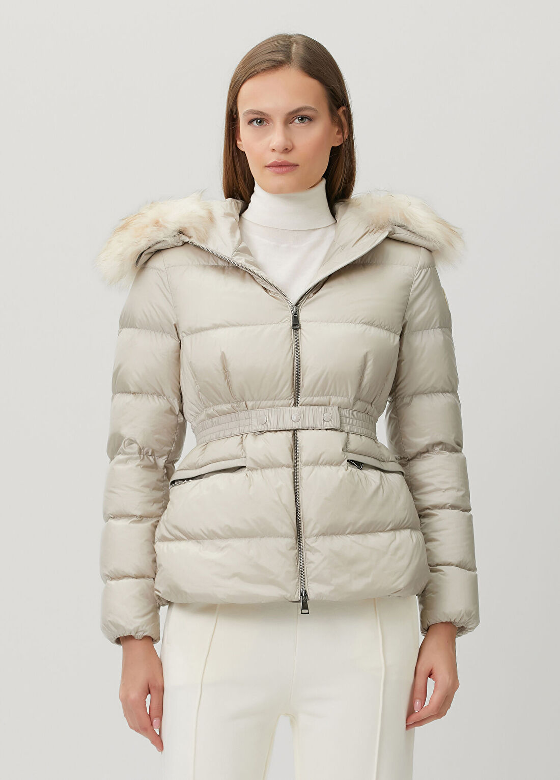 Moncler Boed Bej Kapüşonlu Puffer Mont