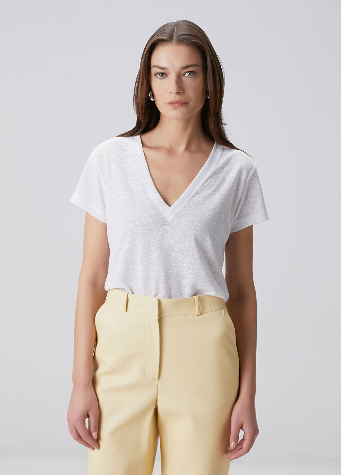Beymen Collection Kırık Beyaz Keten Görünümlü T-shirt görsel 4
