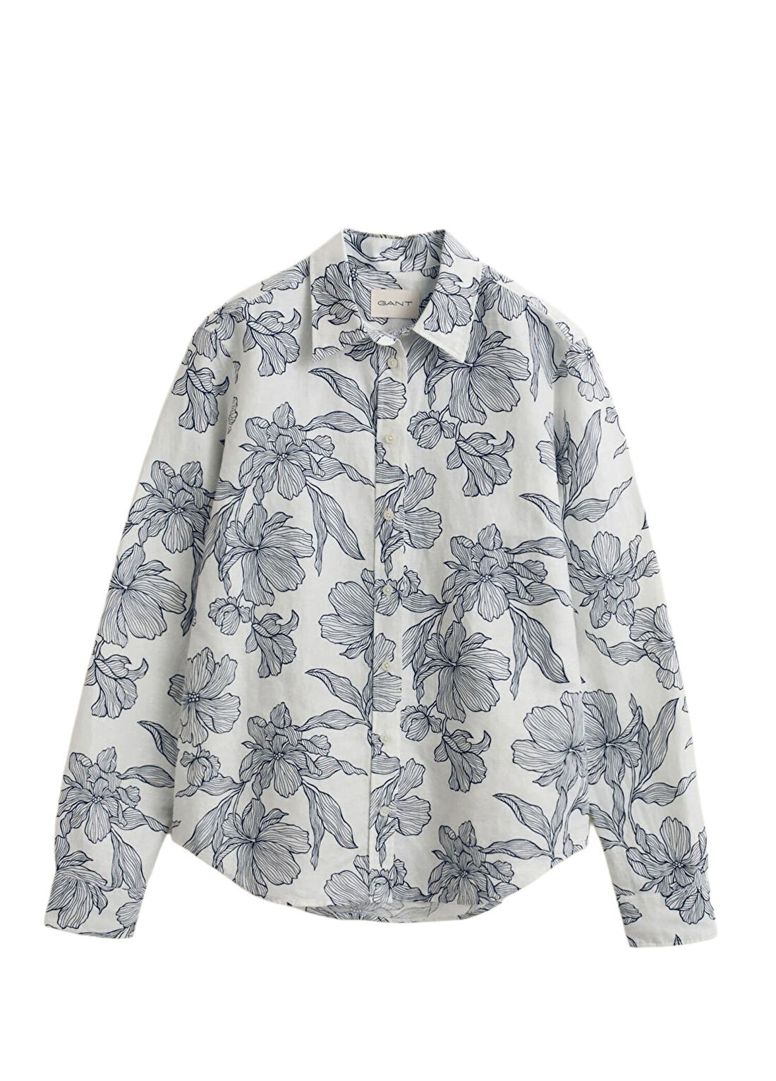Gant Beyaz Lacivert Çiçek Desenli Regular Fit Kadın Gömlek
