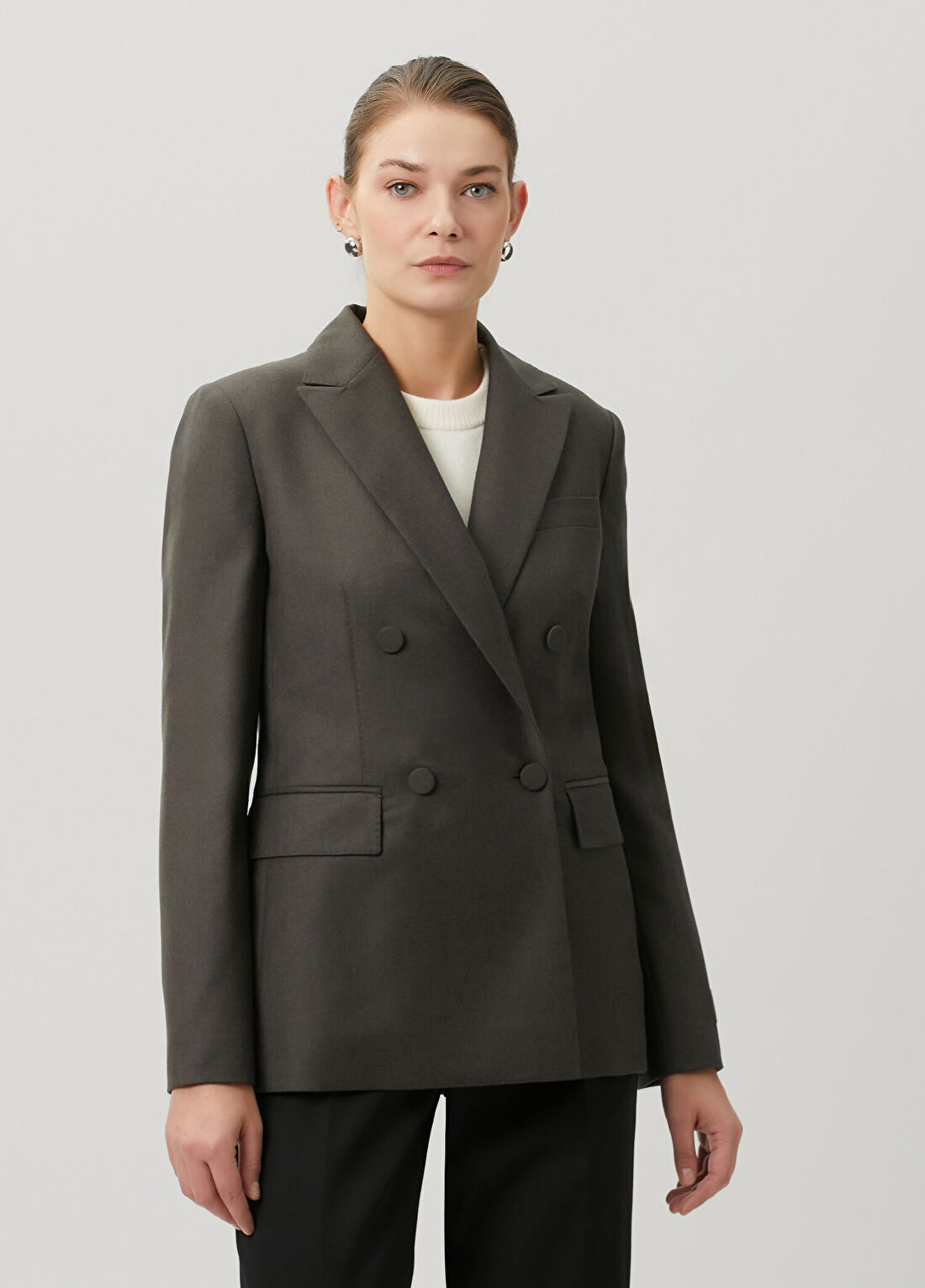 Agnona Kahverengi Kruvaze Yün Blazer