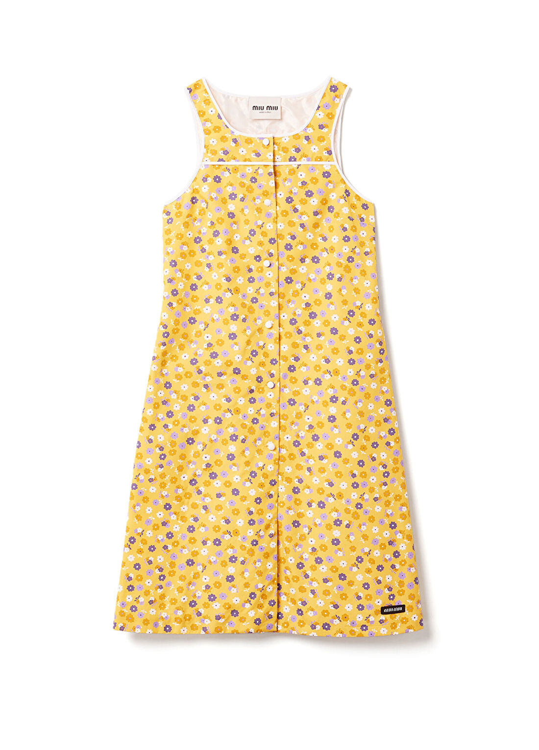 Miu Miu Desenli Sarı Poplin Kolsuz Kadın Midi Boy Elbise