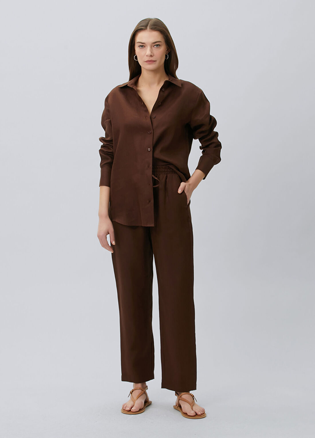 Beymen Collection Kahverengi Keten Pantolon