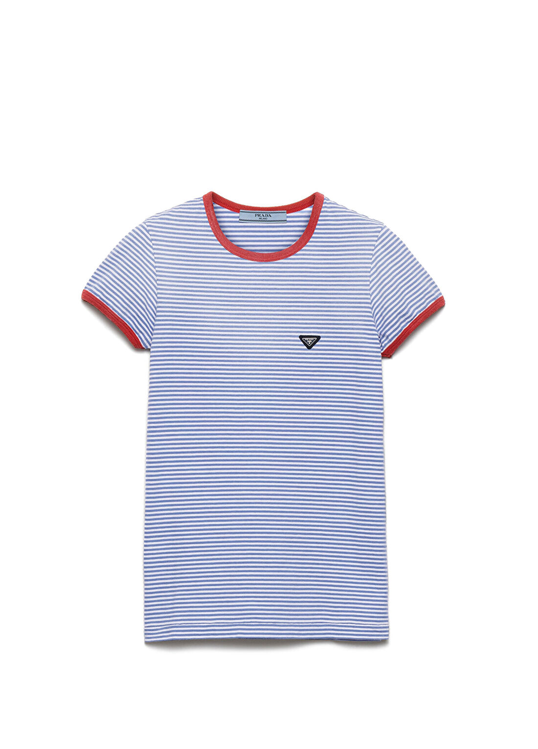 Prada Açık Mavi Çizgili Jarse Kısa Kollu Kadın T-shirt