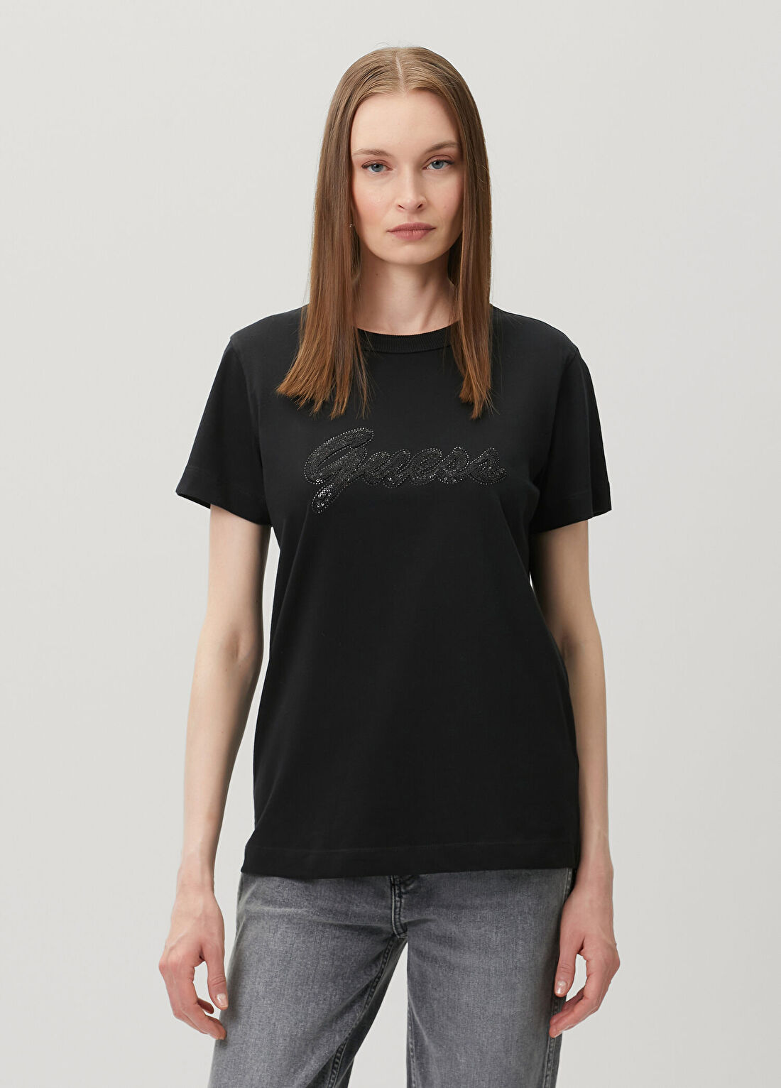 Guess Jersey Boxy Fit Siyah T-Shirt