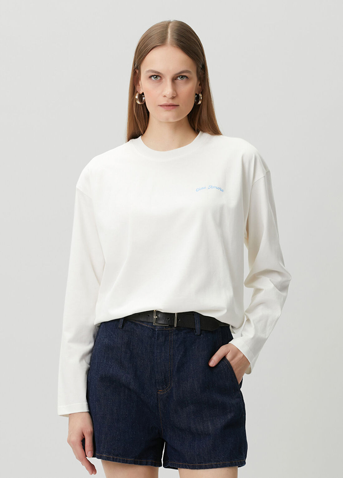 Giada Benincasa Beyaz Baskılı Uzun Kol T-shirt