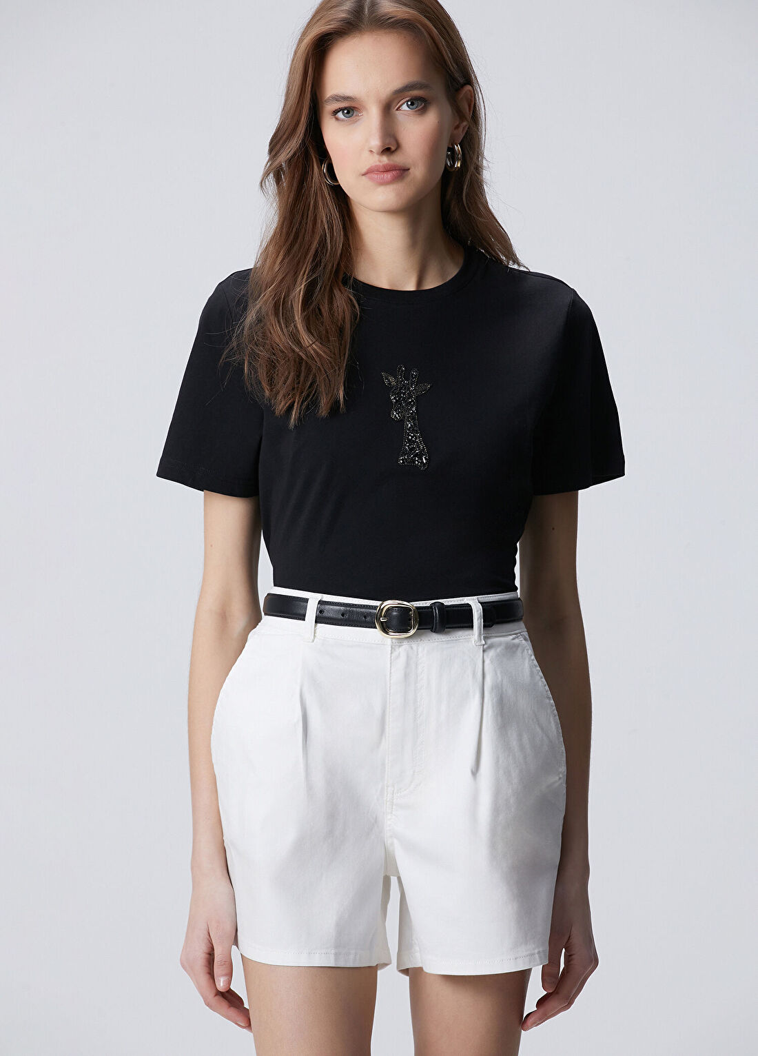 Network Siyah Taşlı Zürafa Figürlü T-shirt görsel 4
