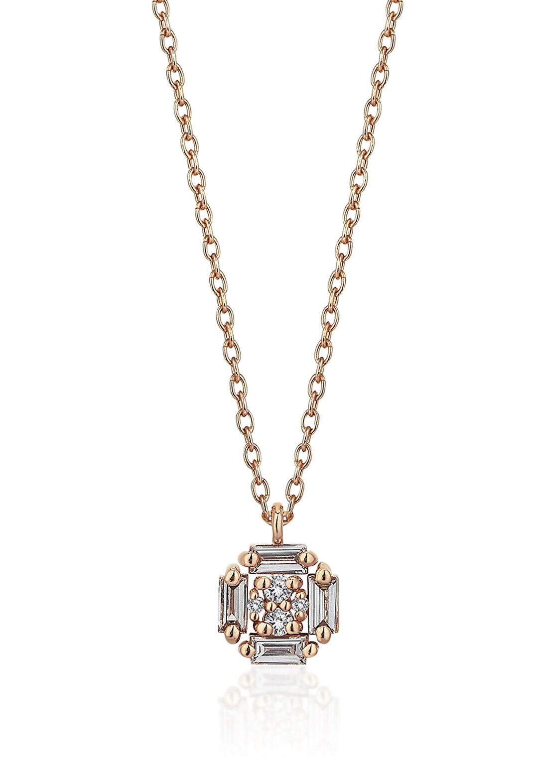 Reis Kuyumculuk Corner Baget Pırlanta Taşlı 14 Ayar Rose Gold Kadın Kolye