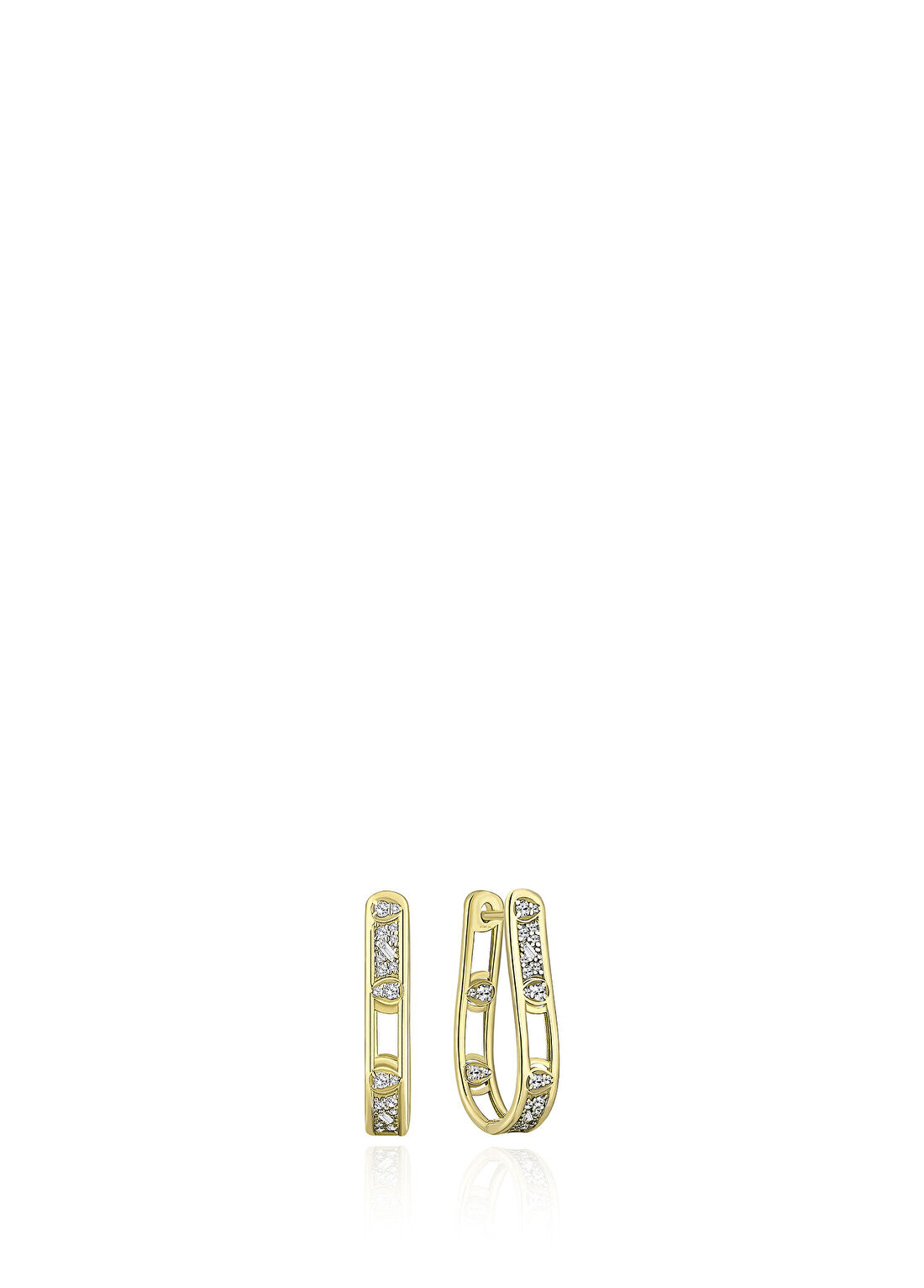 Foen Pathra Hoop Pırlanta Taşlı 14 Ayar Altın Tek Kadın Küpe