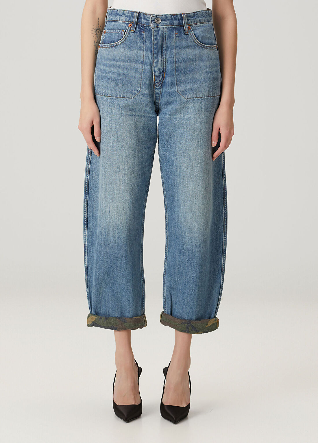 Re/Done Mavi Haki Çift Taraflı Jean Pantolon görsel 3