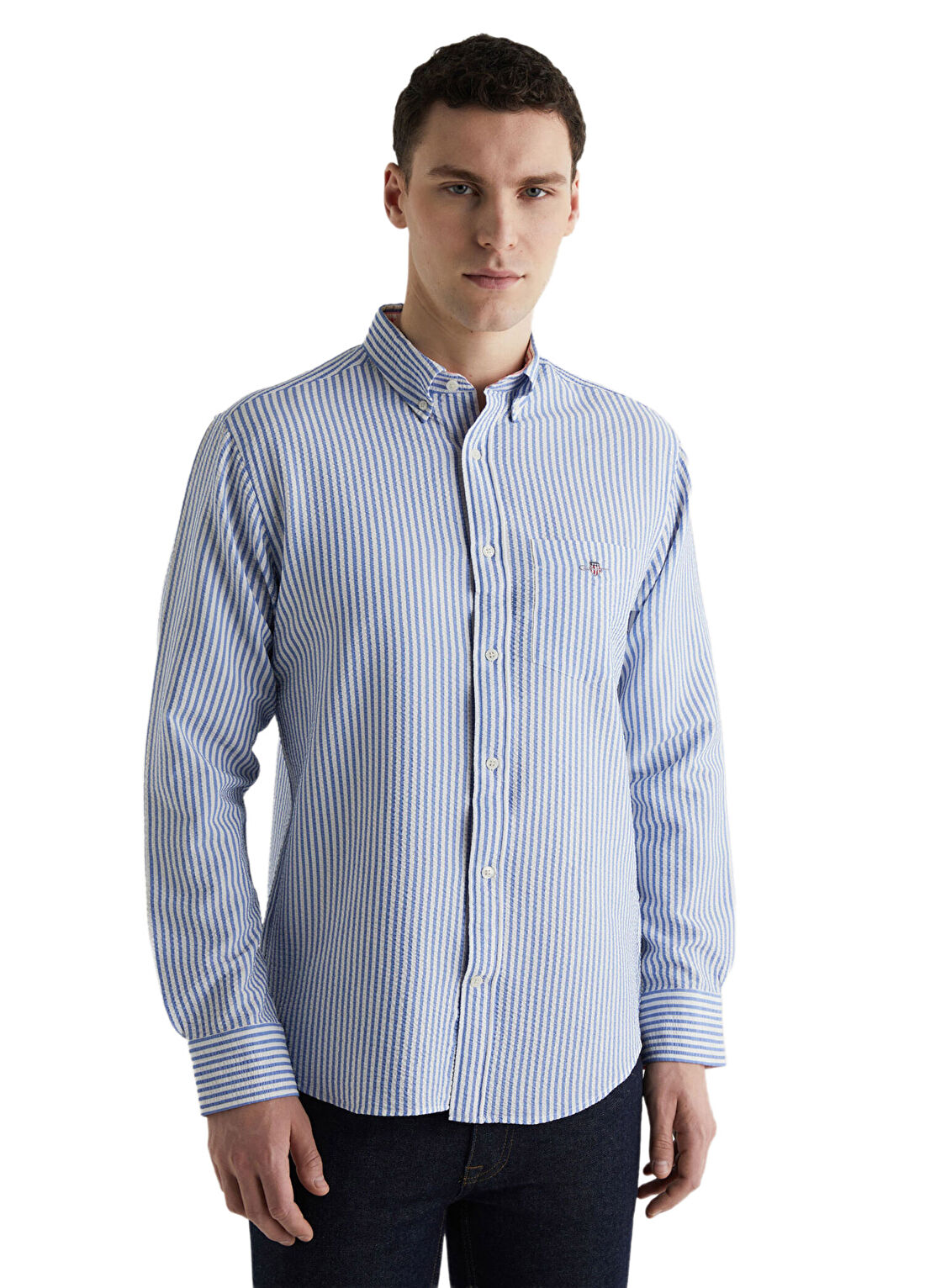 Gant Regular Fit Klasik Yaka Çizgili Mavi Erkek Gömlek