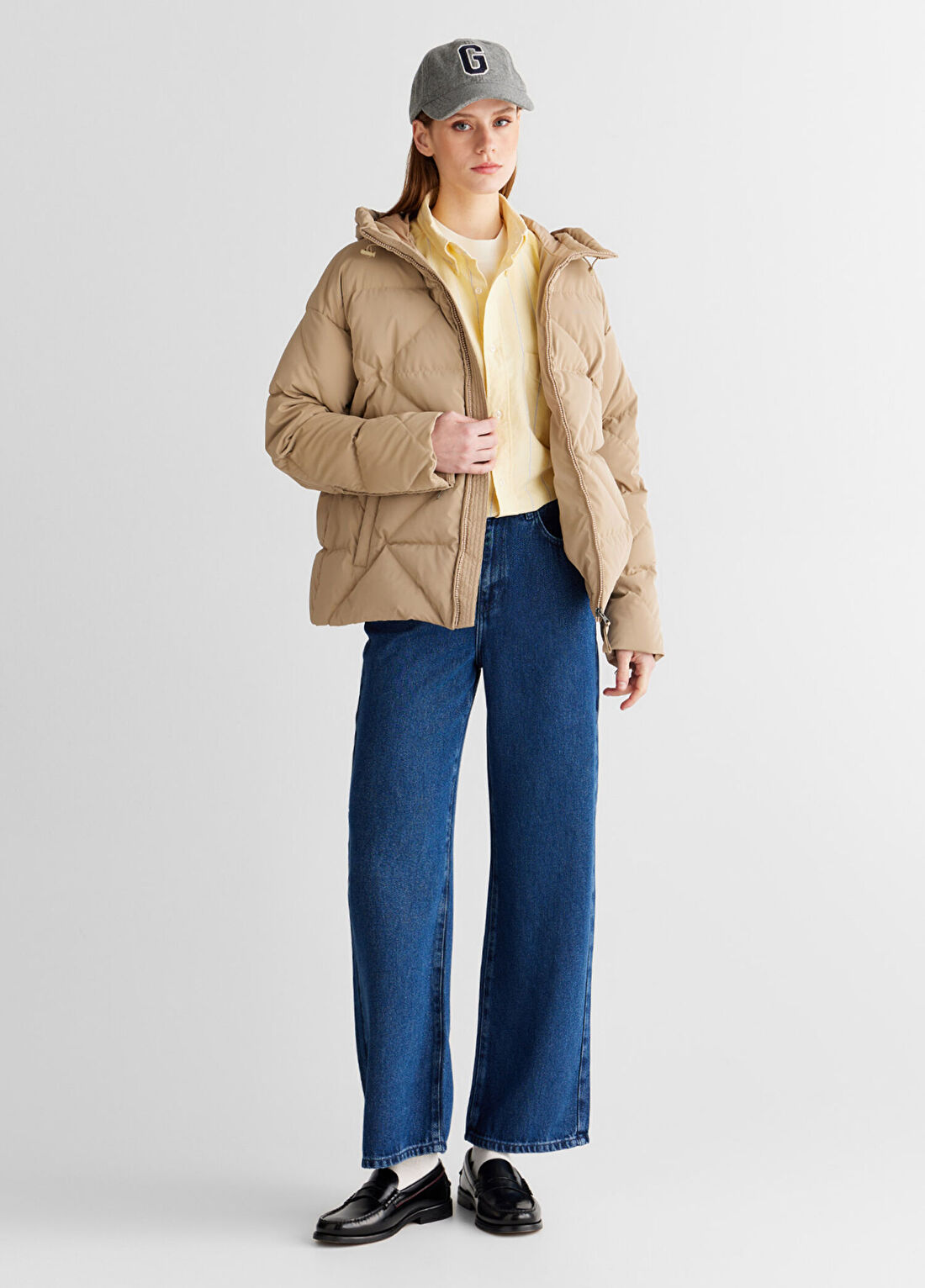 Gant Bej Regular Fit Fermuarlı Kapüşonlu Kadın Ceket görsel 3