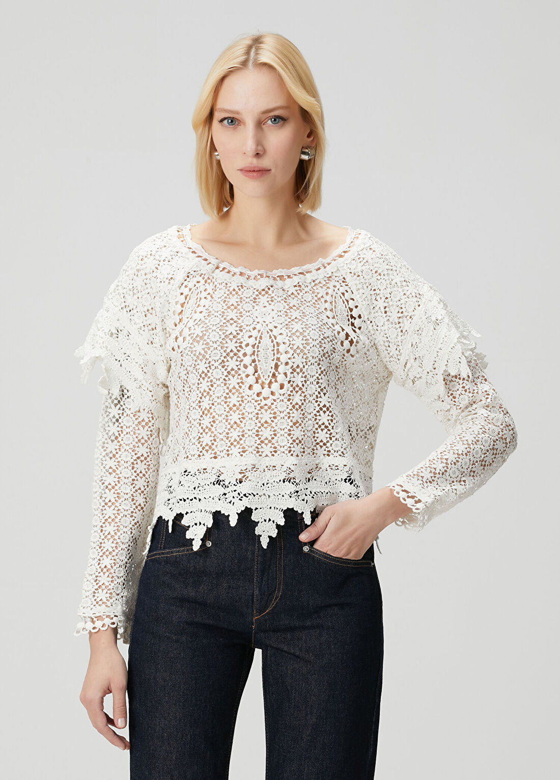 Isabel Marant Hyliana Beyaz Kroşe Bluz