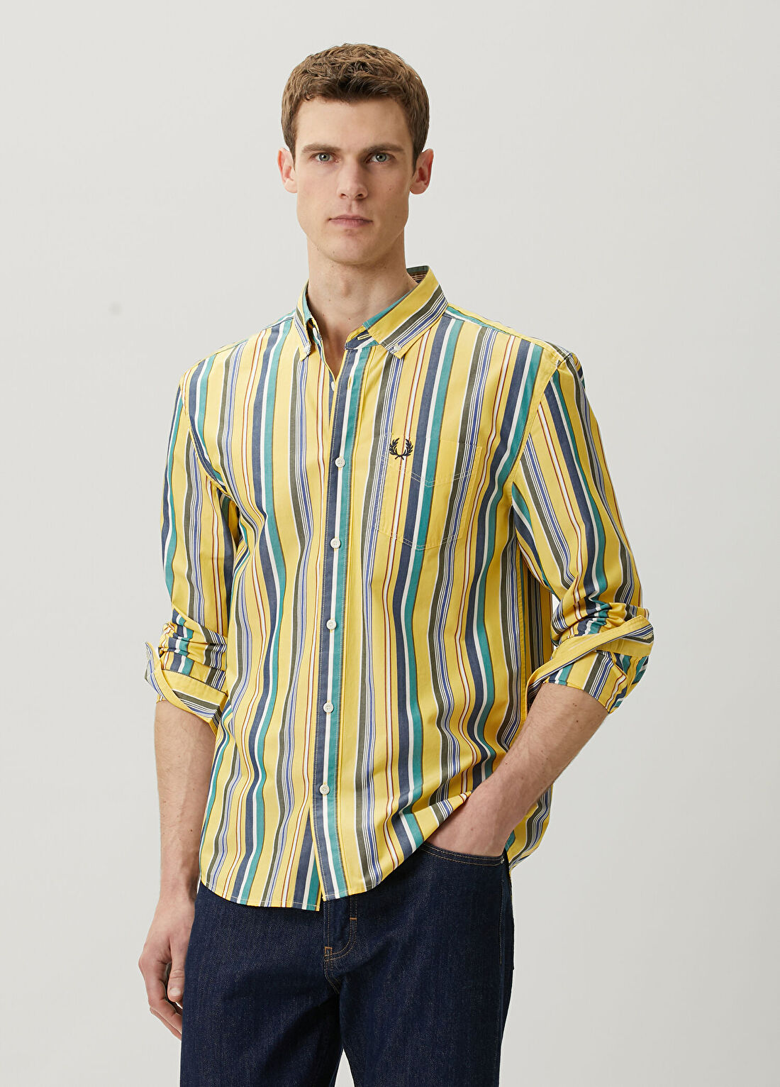 Fred Perry Relaxed Fit Sarı Çizgi Desenli Gömlek